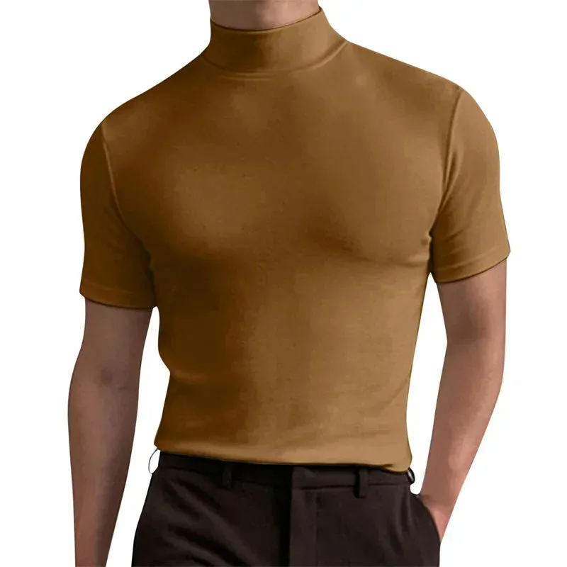 2023 Spring Summer Men's Short Sleeve Cotton Casual Men's T-shirt High Collar Shirt Male Breathable Shirts S-3XL