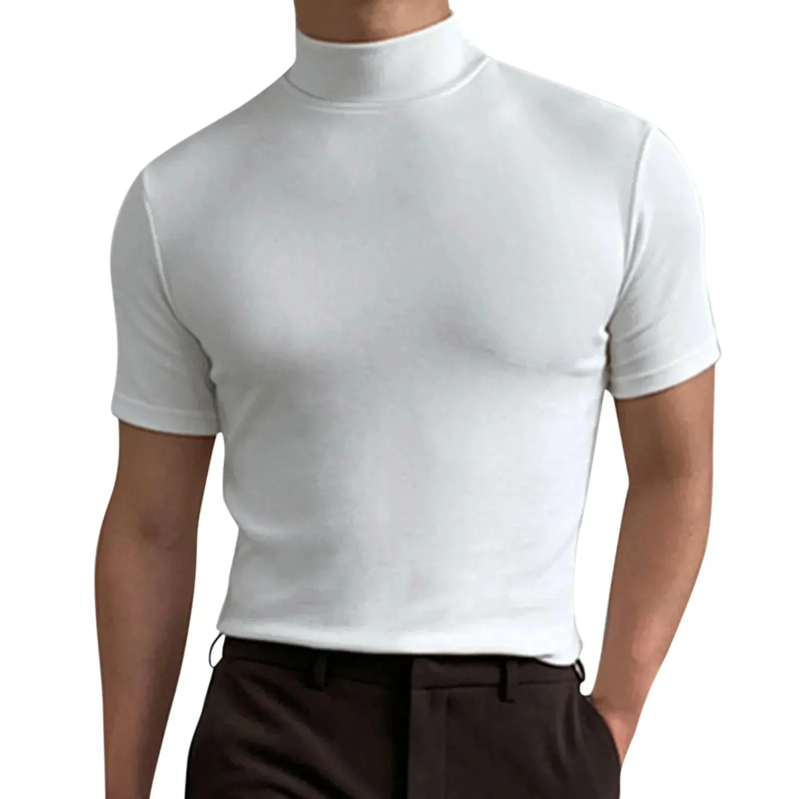 2023 Spring Summer Men's Short Sleeve Cotton Casual Men's T-shirt High Collar Shirt Male Breathable Shirts S-3XL