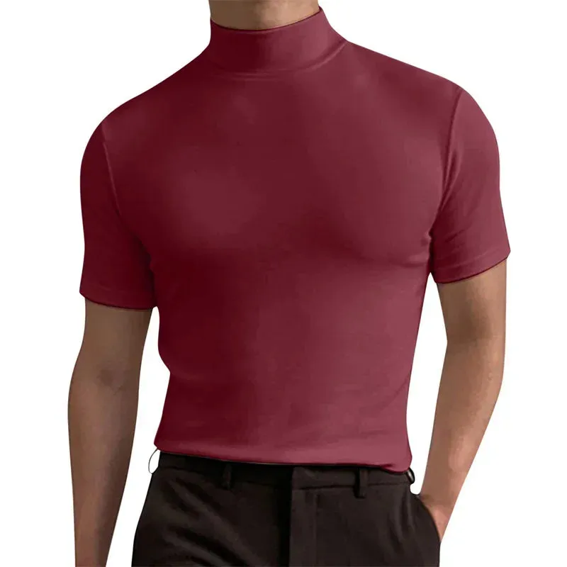 2023 Spring Summer Men's Short Sleeve Cotton Casual Men's T-shirt High Collar Shirt Male Breathable Shirts S-3XL