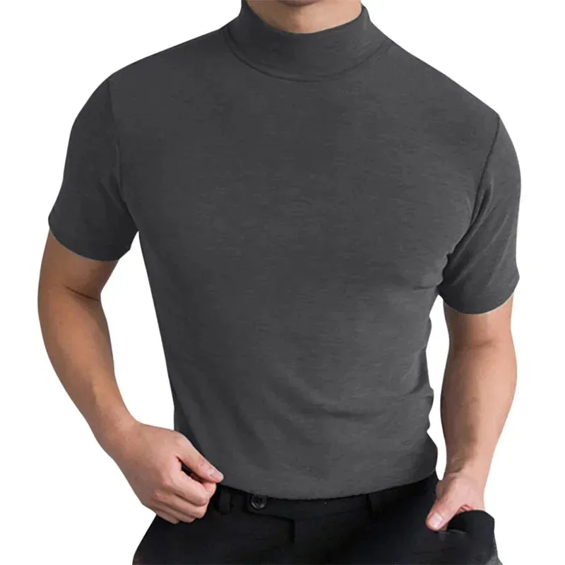 2023 Spring Summer Men's Short Sleeve Cotton Casual Men's T-shirt High Collar Shirt Male Breathable Shirts S-3XL