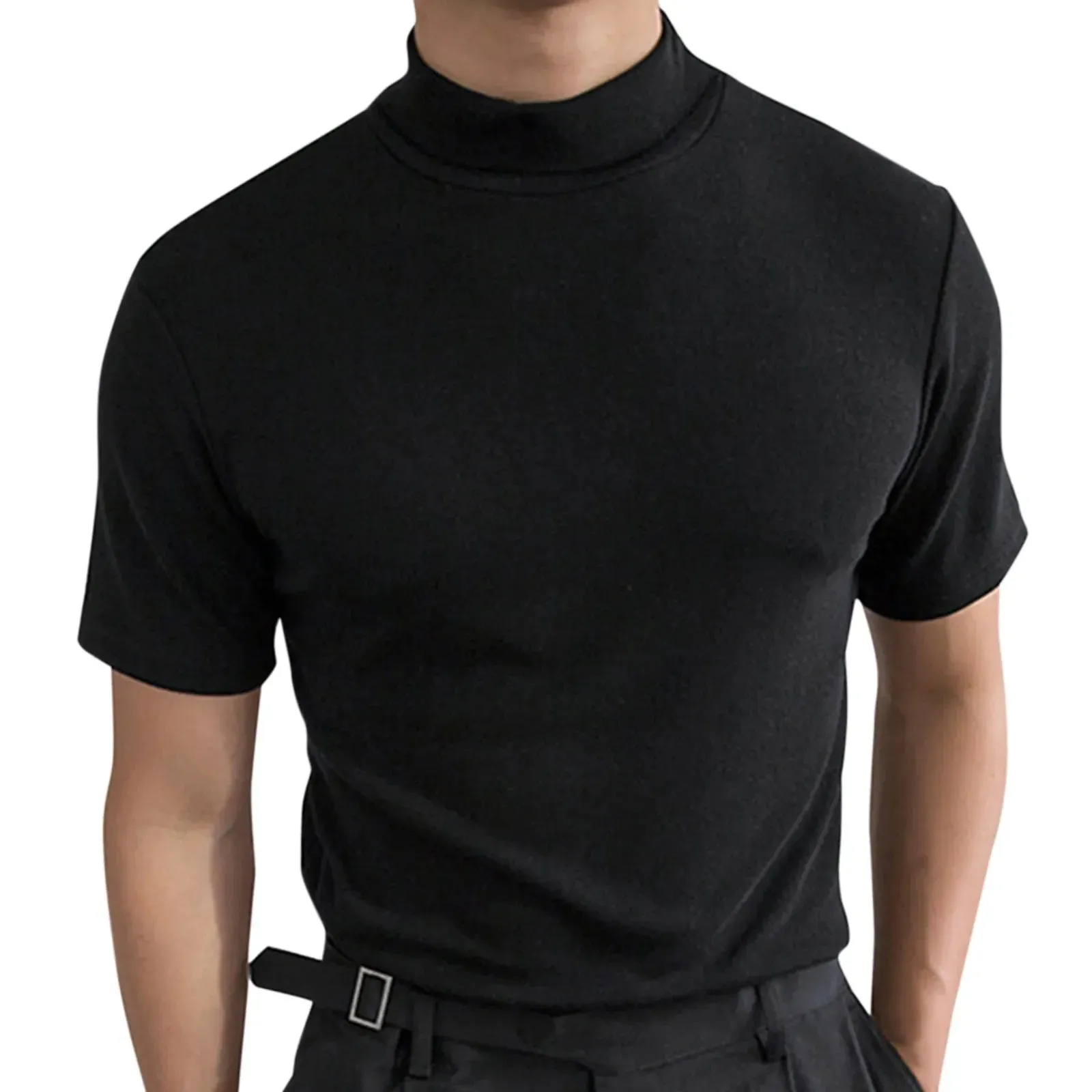 2023 Spring Summer Men's Short Sleeve Cotton Casual Men's T-shirt High Collar Shirt Male Breathable Shirts S-3XL