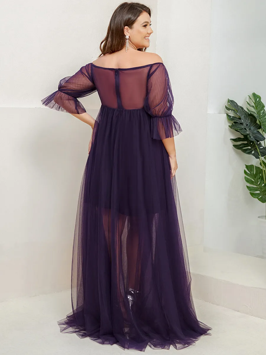 A-Line Off Shoulder Maternity Maxi Dress with Short Puff Sleeves