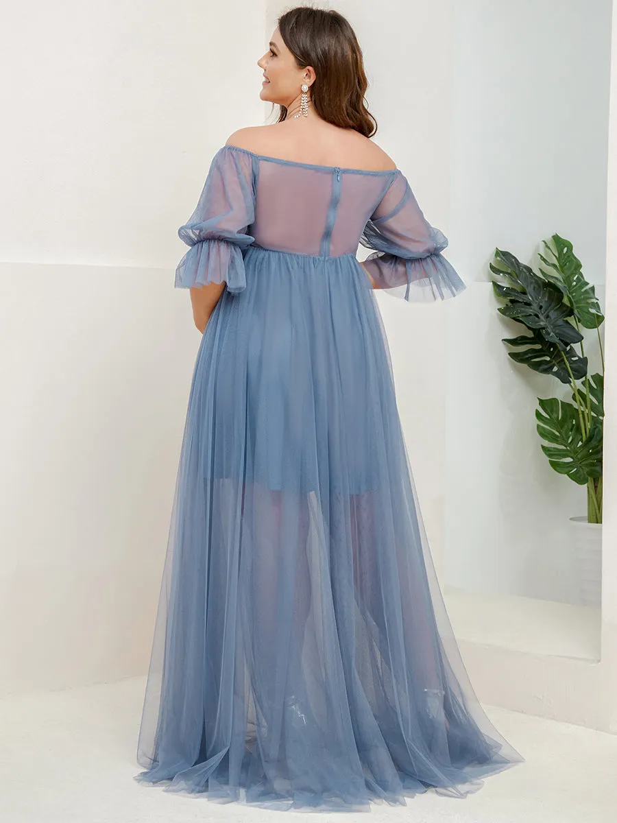 A-Line Off Shoulder Maternity Maxi Dress with Short Puff Sleeves