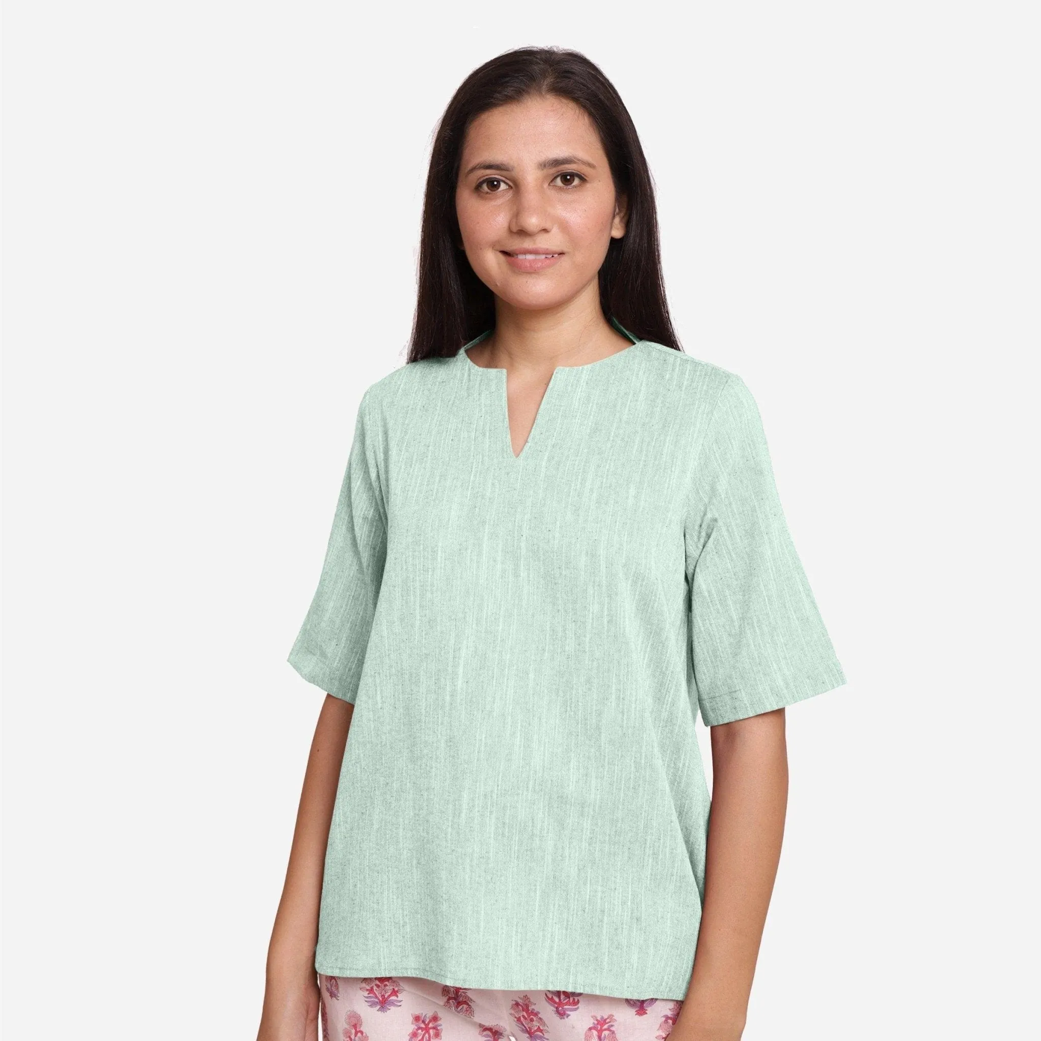 Aqua 100% Cotton Split Neck High-Low Tunic