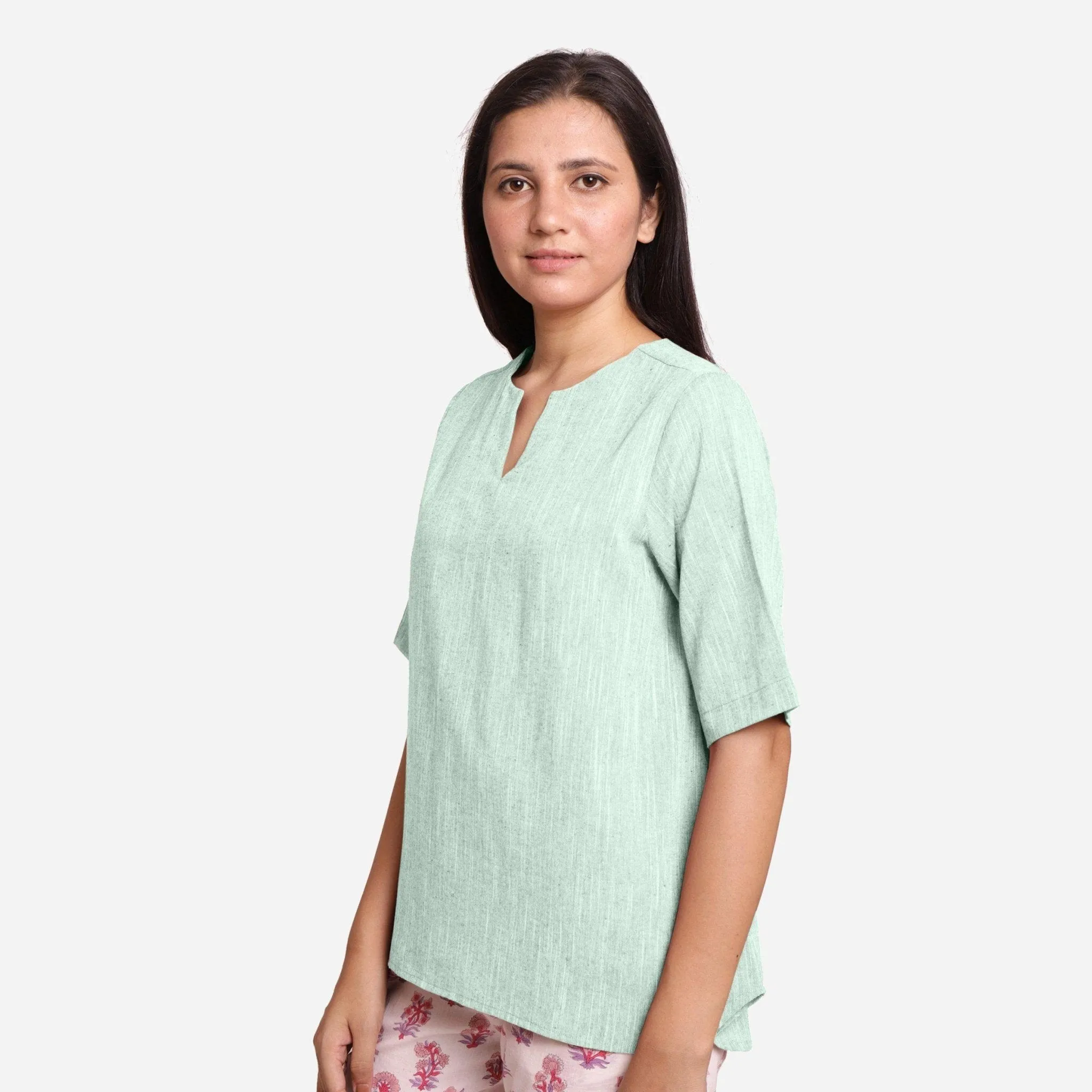 Aqua 100% Cotton Split Neck High-Low Tunic