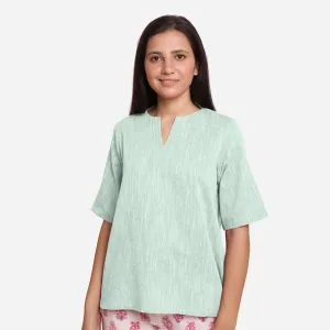 Aqua 100% Cotton Split Neck High-Low Tunic