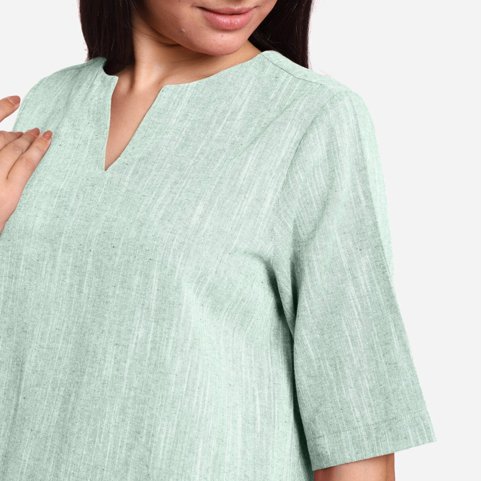 Aqua 100% Cotton Split Neck High-Low Tunic