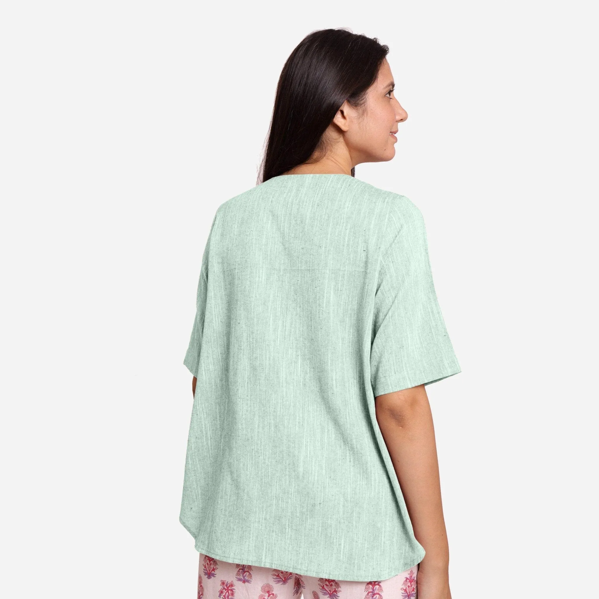 Aqua 100% Cotton Split Neck High-Low Tunic