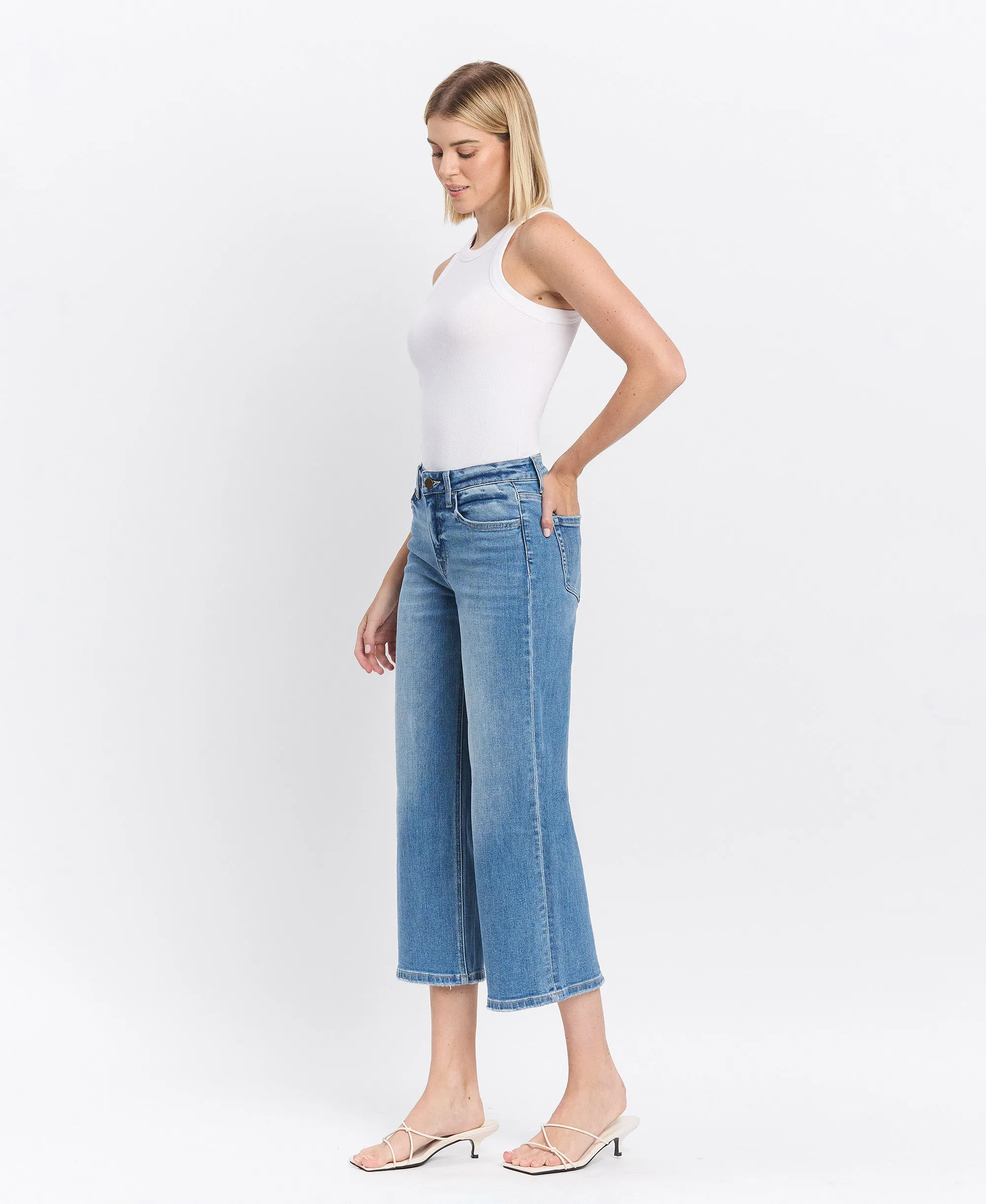 Beckoned - High Rise Crop Wide Leg Jeans