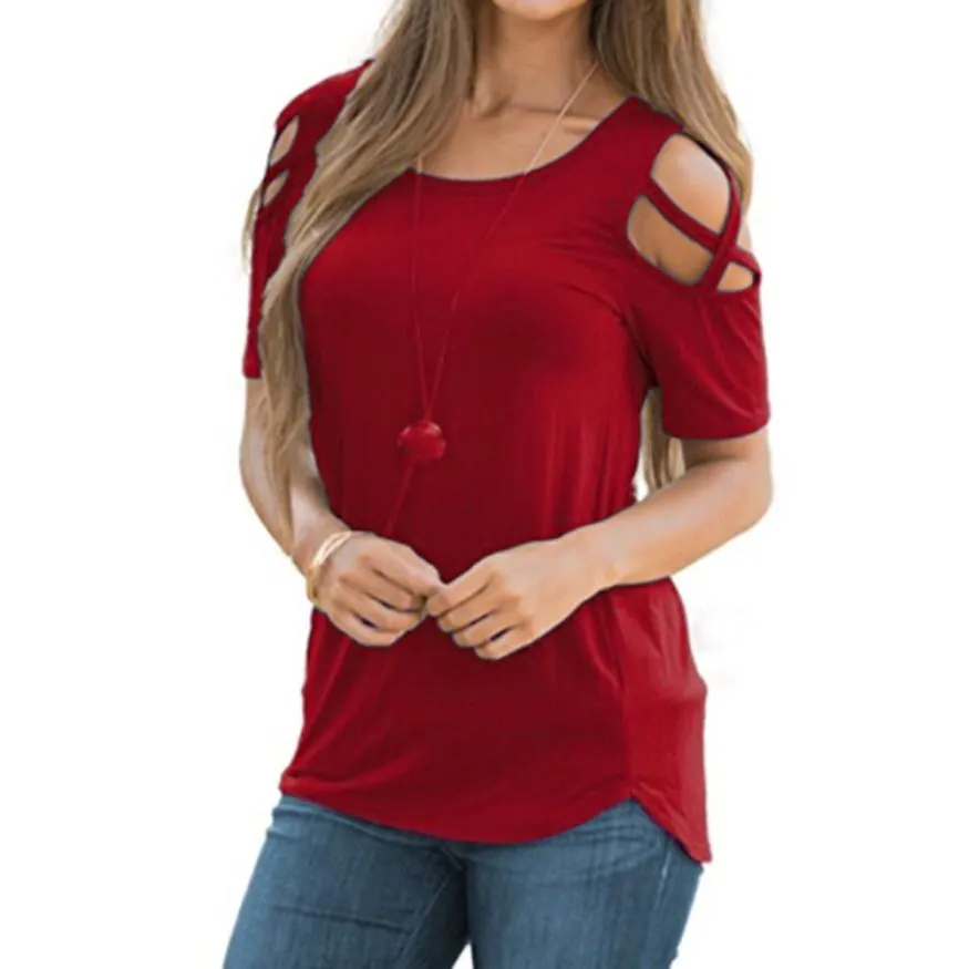 Blouse shoulder short sleeve strappy top