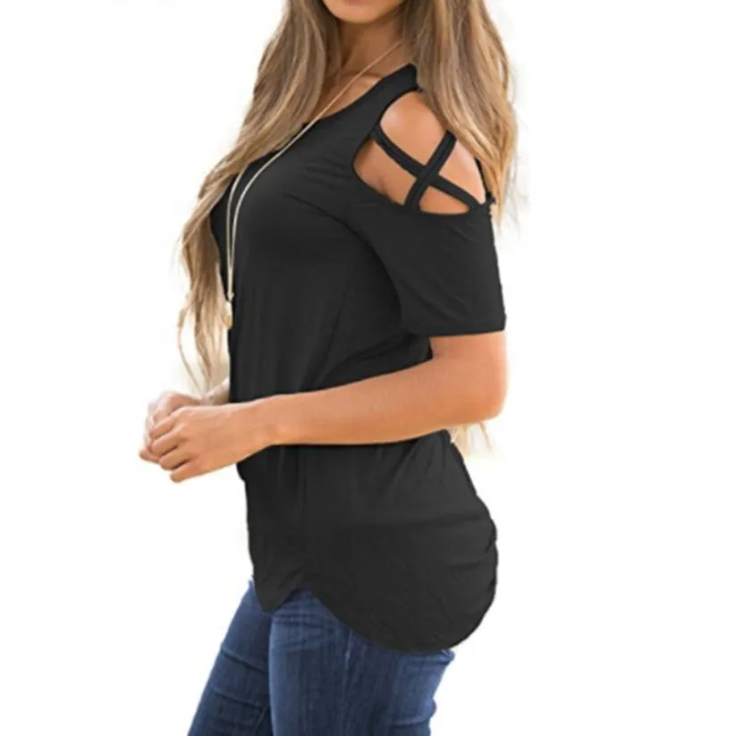Blouse shoulder short sleeve strappy top