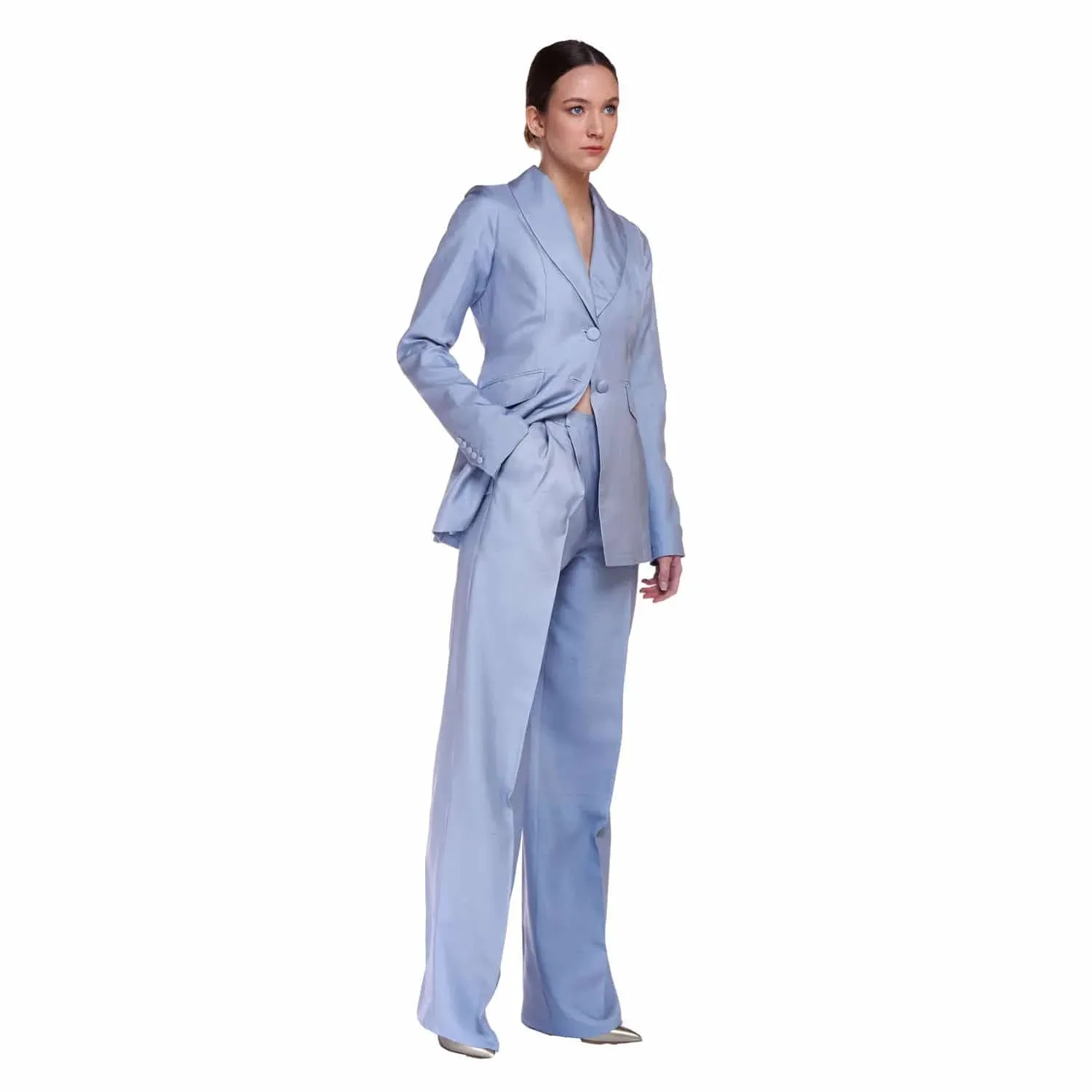 Blue Shantung Silk Pants