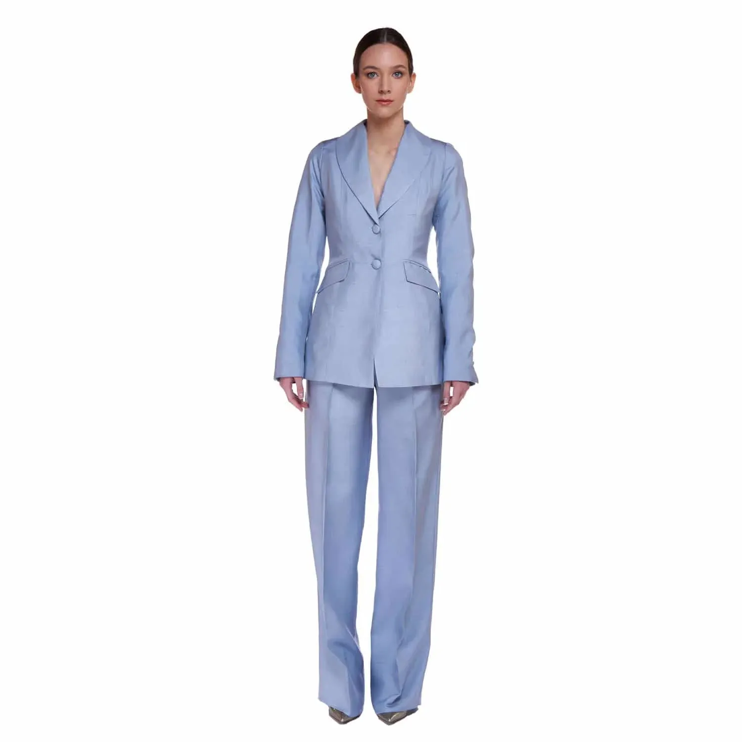 Blue Shantung Silk Pants