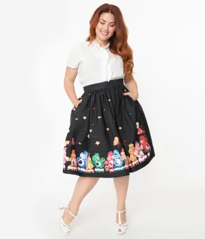 Care Bears x Unique Vintage Plus Size Black Skate Line Print High Waist Swing Skirt