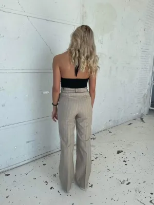 Classic wide pants - beige with stripes