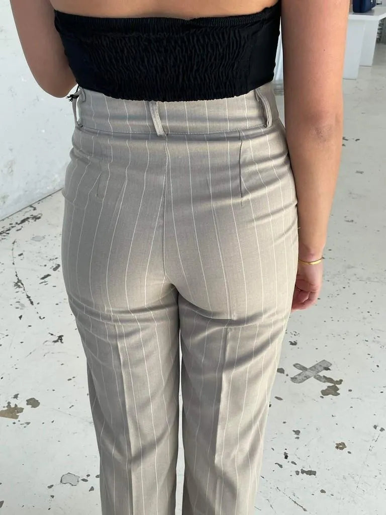 Classic wide pants - beige with stripes