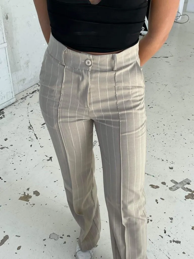 Classic wide pants - beige with stripes