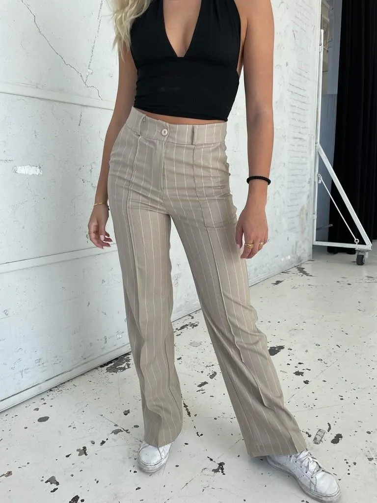Classic wide pants - beige with stripes