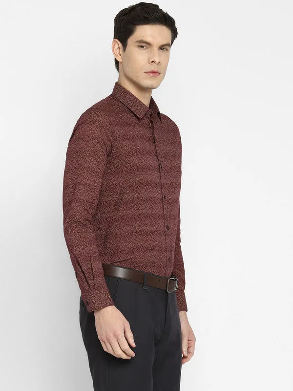 Cotton Maroon Slim Fit Printed Shirts