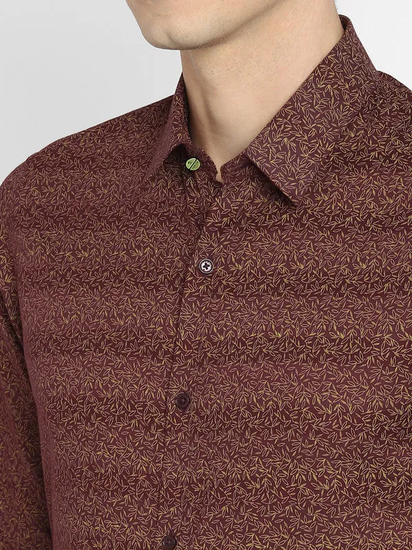 Cotton Maroon Slim Fit Printed Shirts