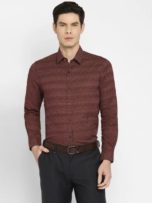 Cotton Maroon Slim Fit Printed Shirts