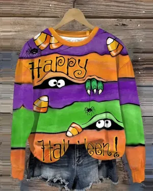 Cozy Plus Size Monster & Spider Print Sweatshirt
