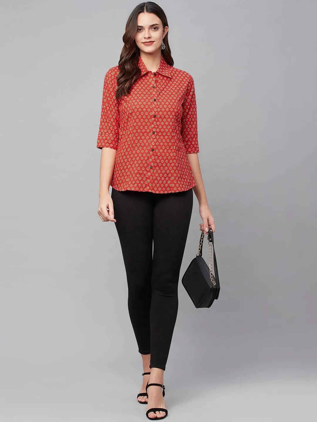 Divena Red Block Printed Casual Women Shirts