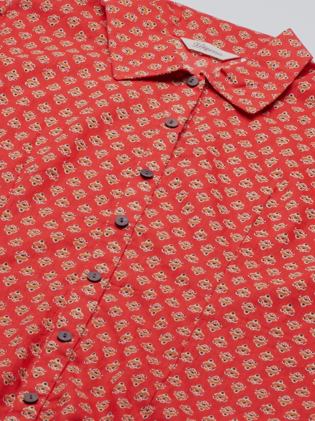 Divena Red Block Printed Casual Women Shirts