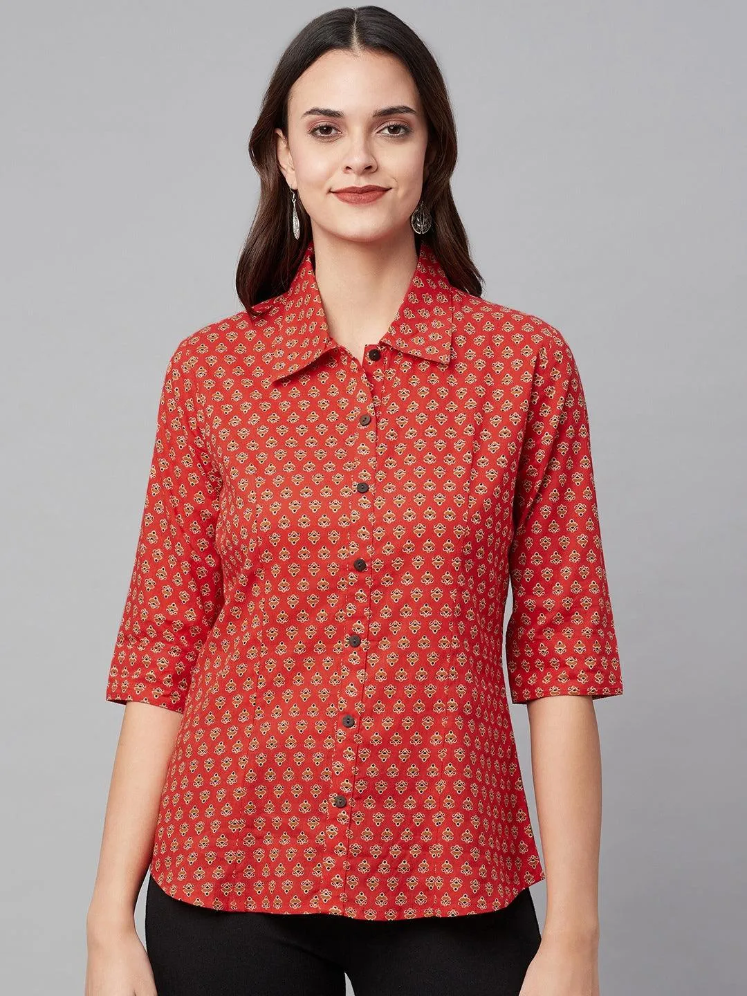 Divena Red Block Printed Casual Women Shirts