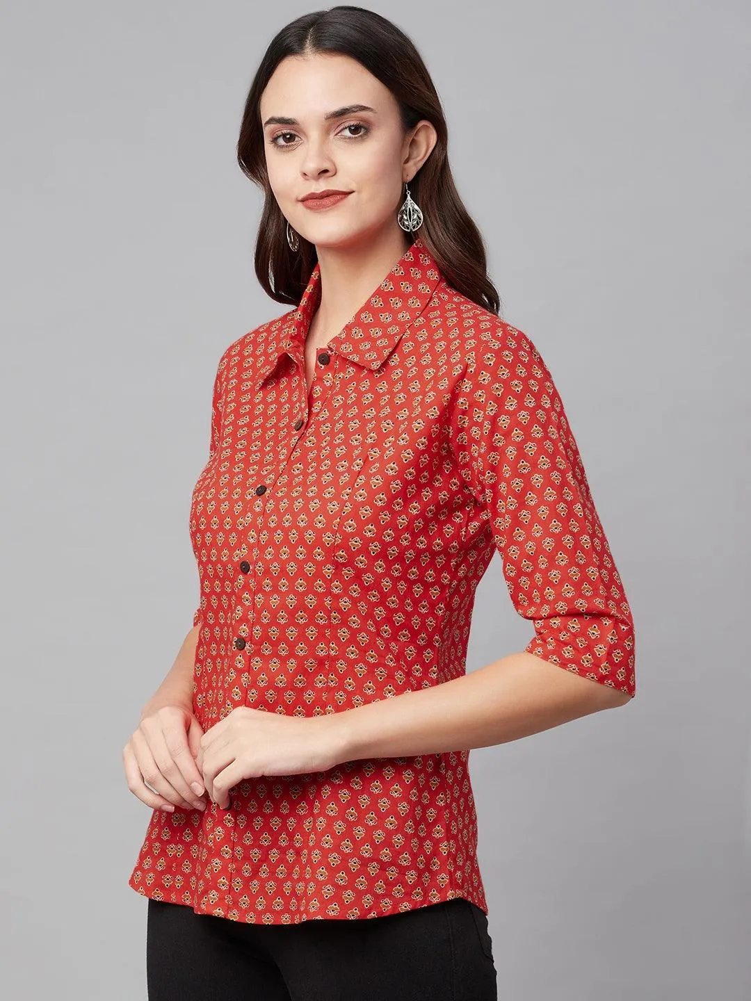 Divena Red Block Printed Casual Women Shirts