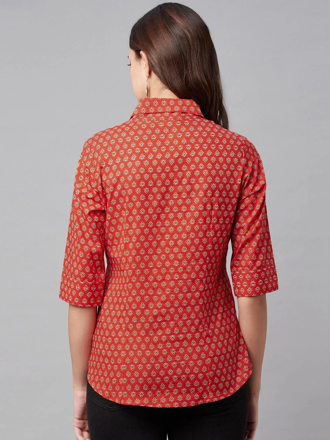 Divena Red Block Printed Casual Women Shirts