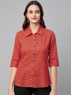Divena Red Block Printed Casual Women Shirts