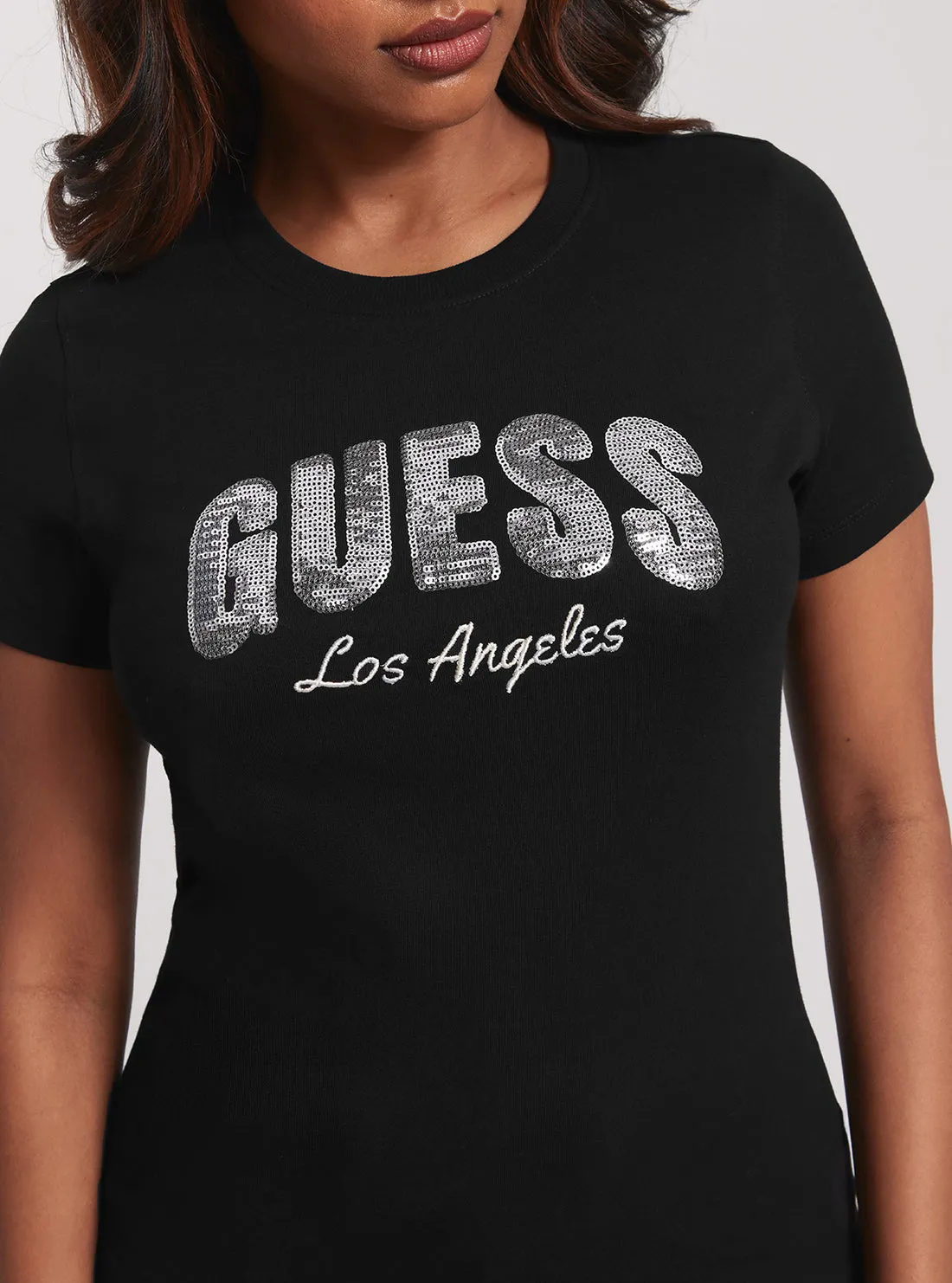 Eco Black Sequins Logo T-Shirt