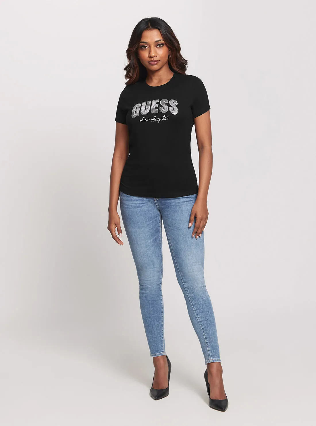 Eco Black Sequins Logo T-Shirt