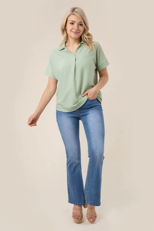 Elegant collared shirt v neck blouse