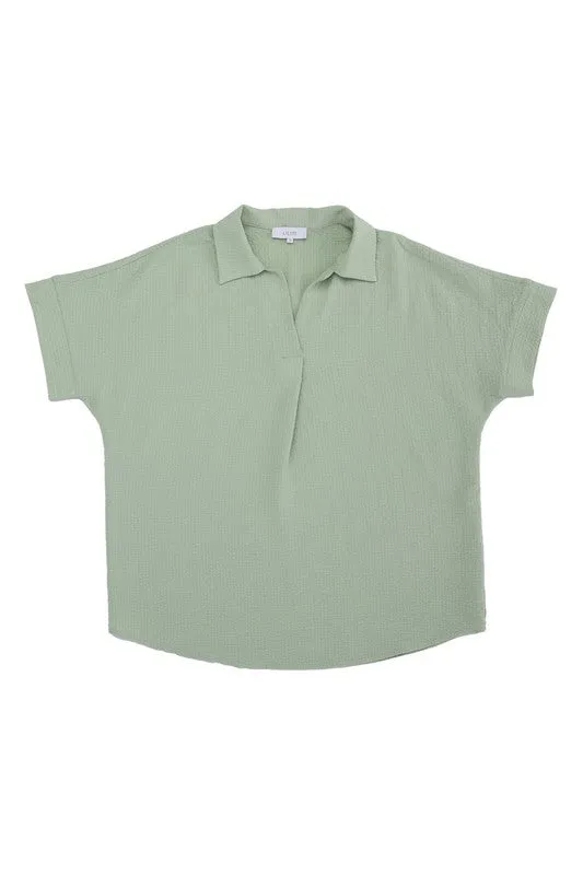 Elegant collared shirt v neck blouse