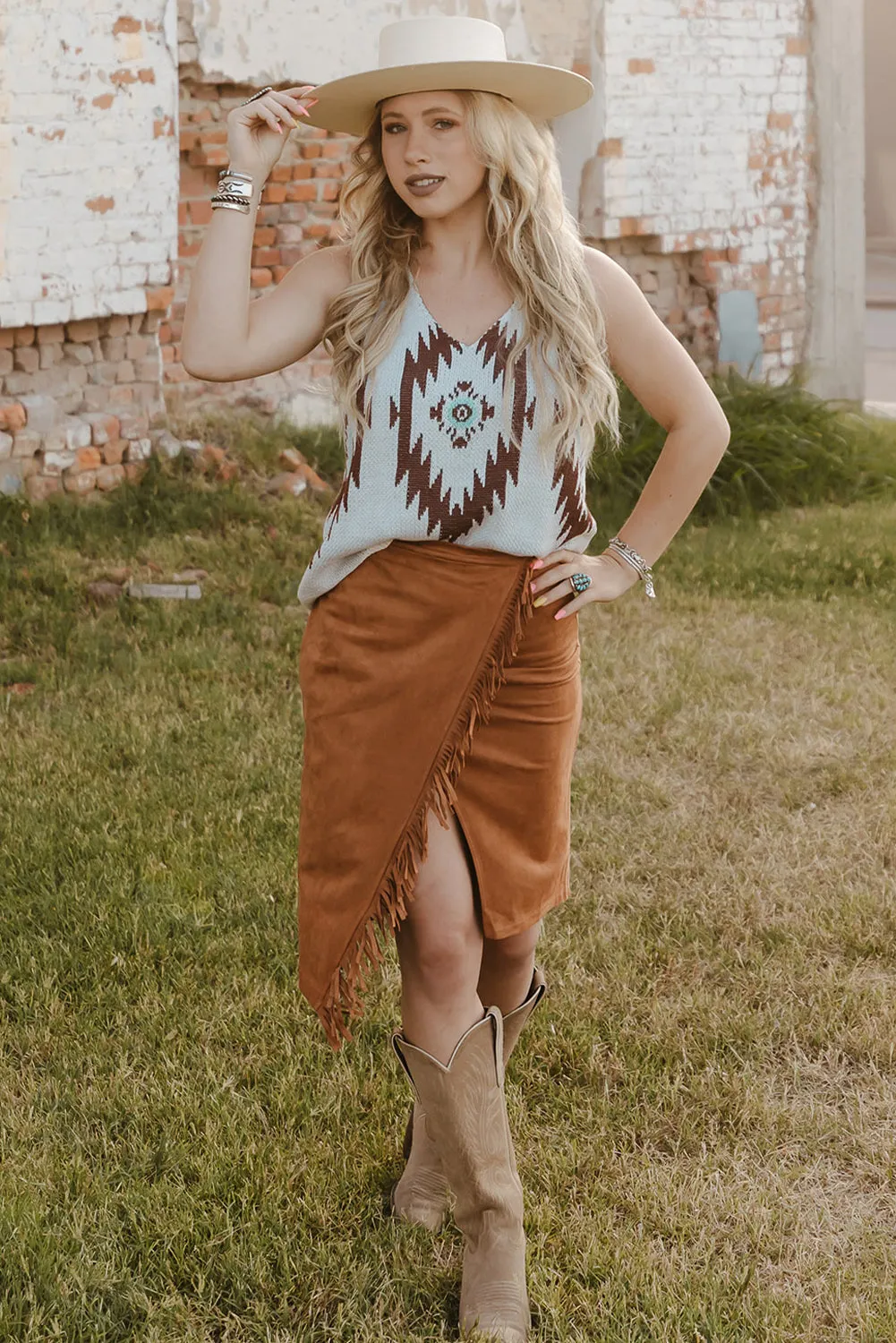 Fringe Wrap Western Midi Skirt
