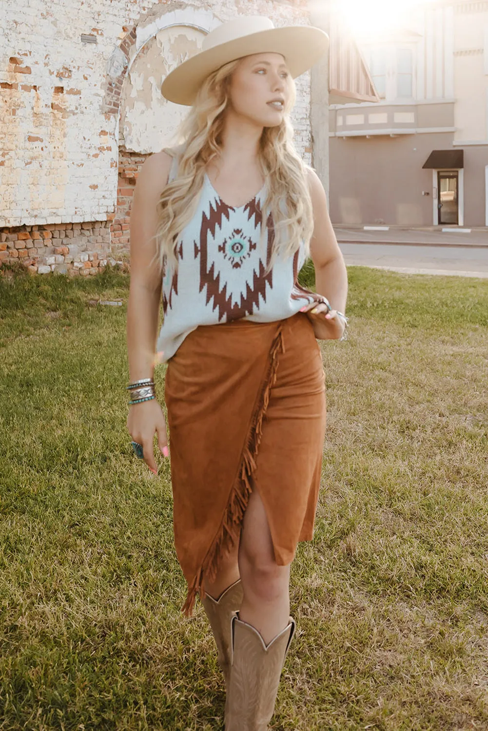 Fringe Wrap Western Midi Skirt