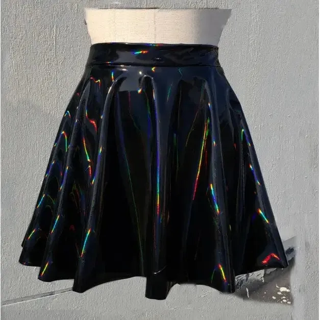 Gothic Holographic Rainbow PVC Vinyl Rave Skirt