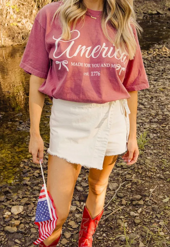 LivyLu - USA 1776 4th of July Crimson Red Tee