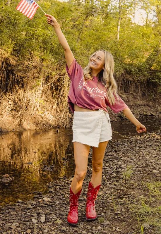 LivyLu - USA 1776 4th of July Crimson Red Tee