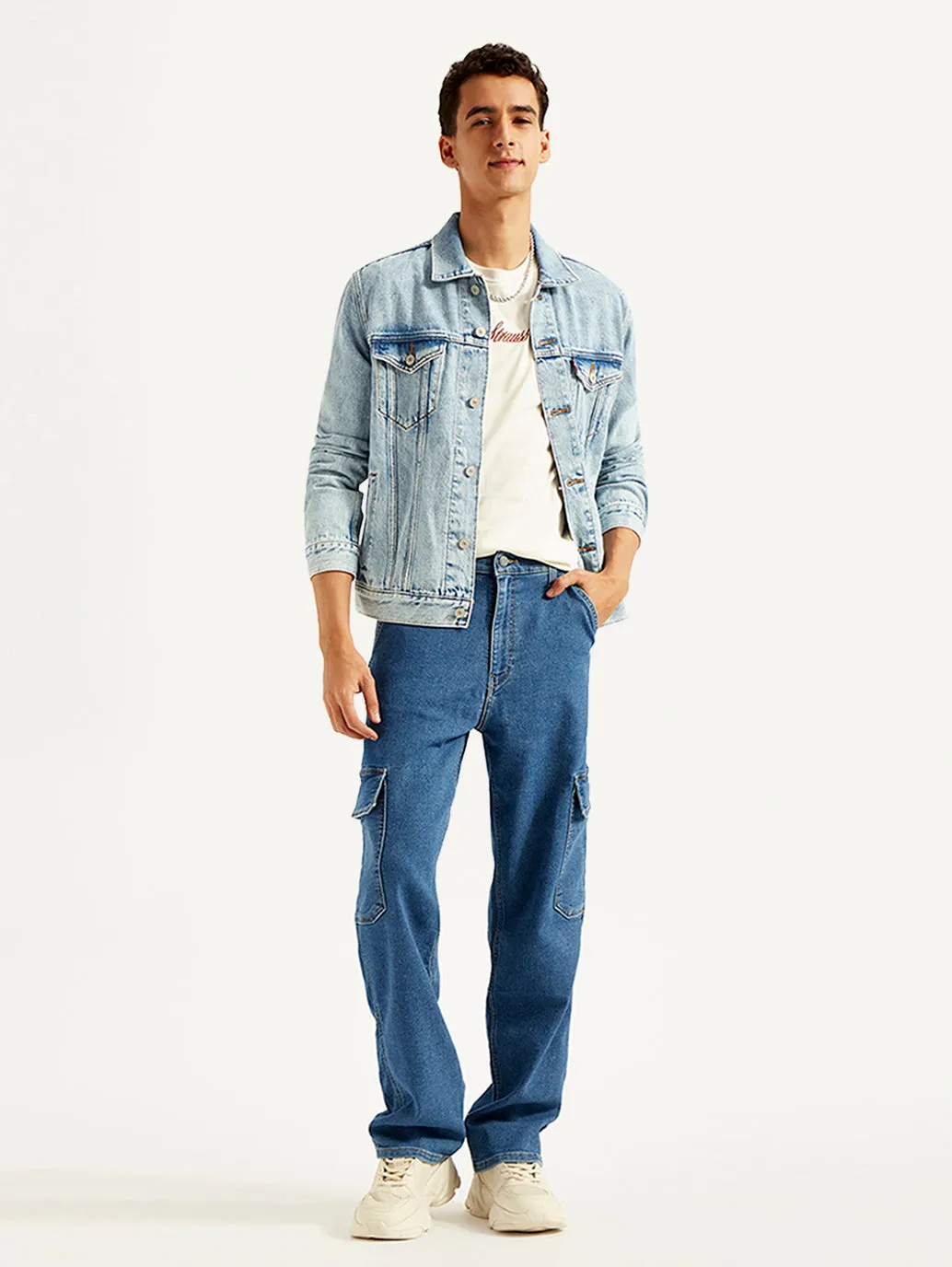 Men's 568 Blue Loose Straight Mid Rise Cargo Jeans