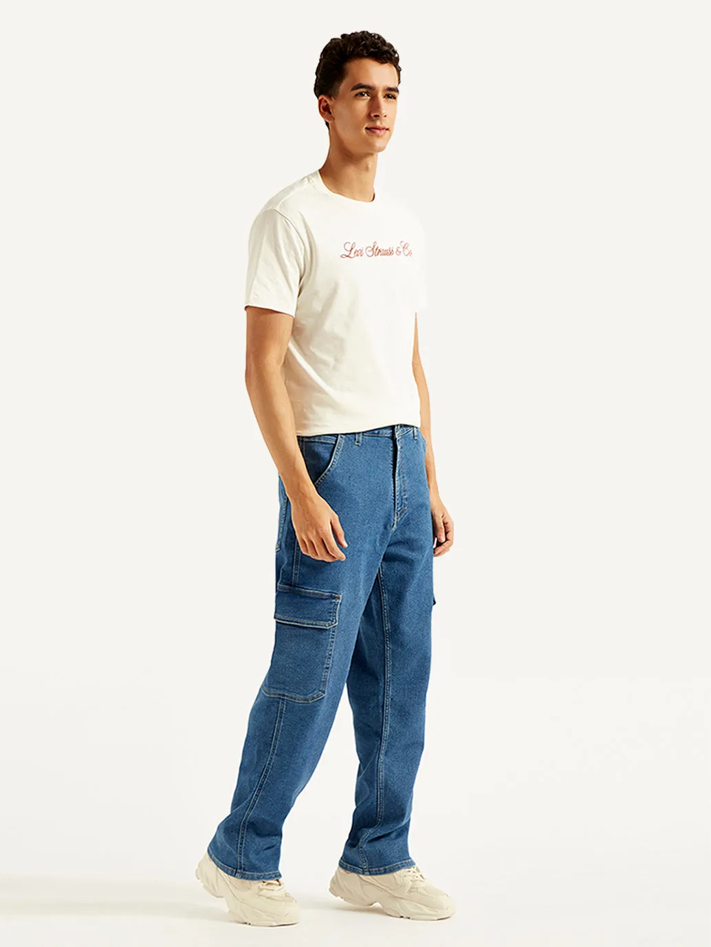 Men's 568 Blue Loose Straight Mid Rise Cargo Jeans