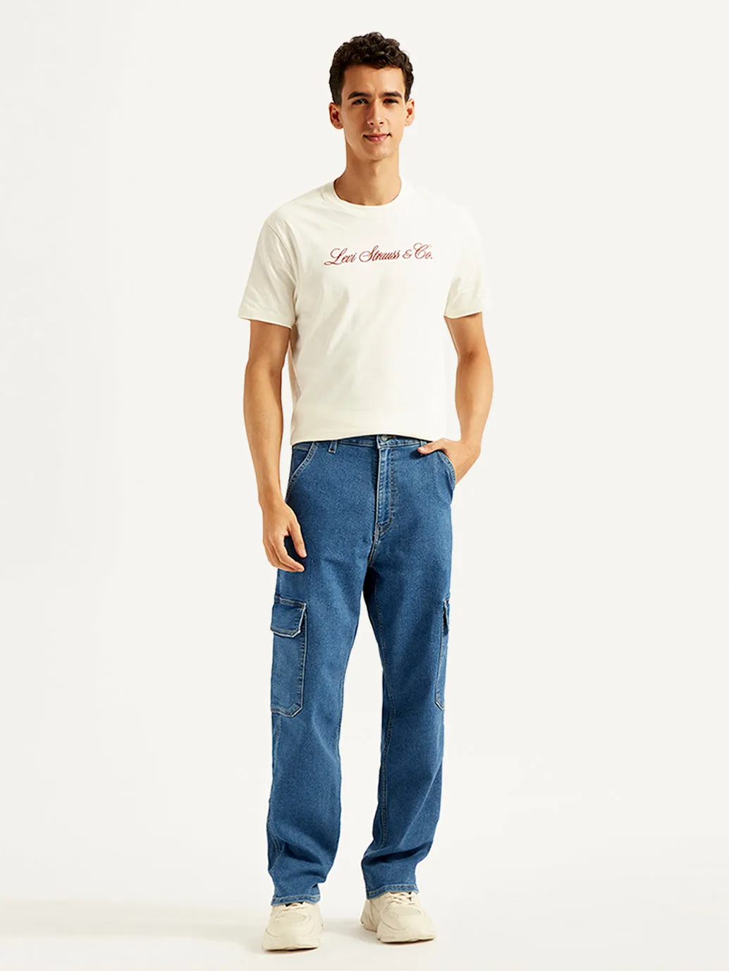 Men's 568 Blue Loose Straight Mid Rise Cargo Jeans