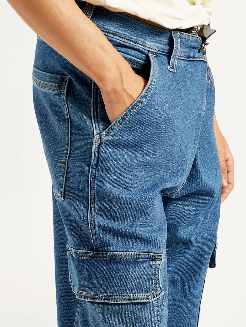 Men's 568 Blue Loose Straight Mid Rise Cargo Jeans