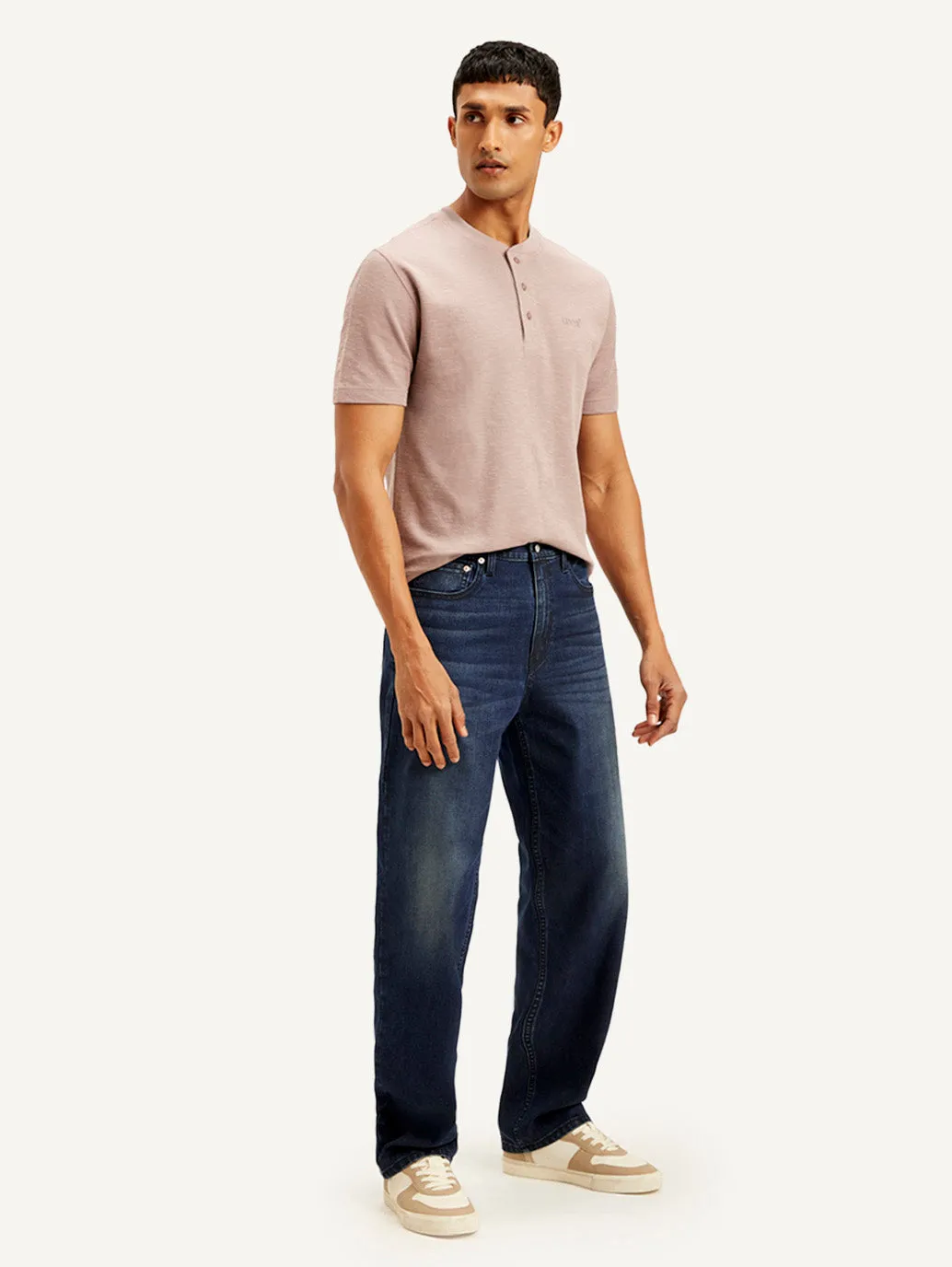 Men's 568 Navy Blue Loose Straight Mid Rise Jeans