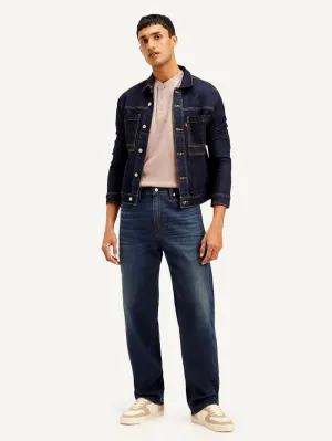 Men's 568 Navy Blue Loose Straight Mid Rise Jeans