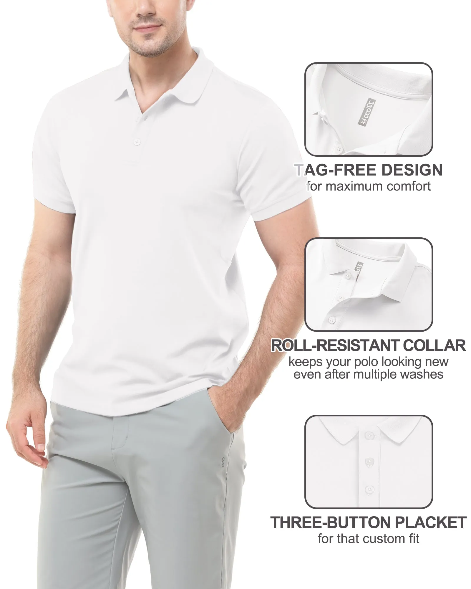 Men's UPF50  Golf Polo Short Sleeve Collared Quick Dry T-Shirt
