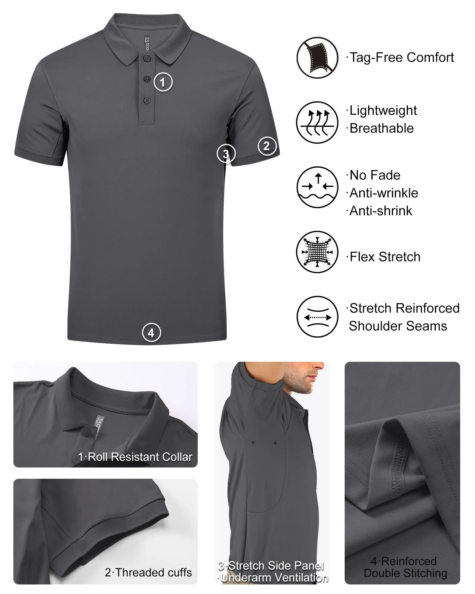 Men's UPF50  Golf Polo Short Sleeve Collared Quick Dry T-Shirt