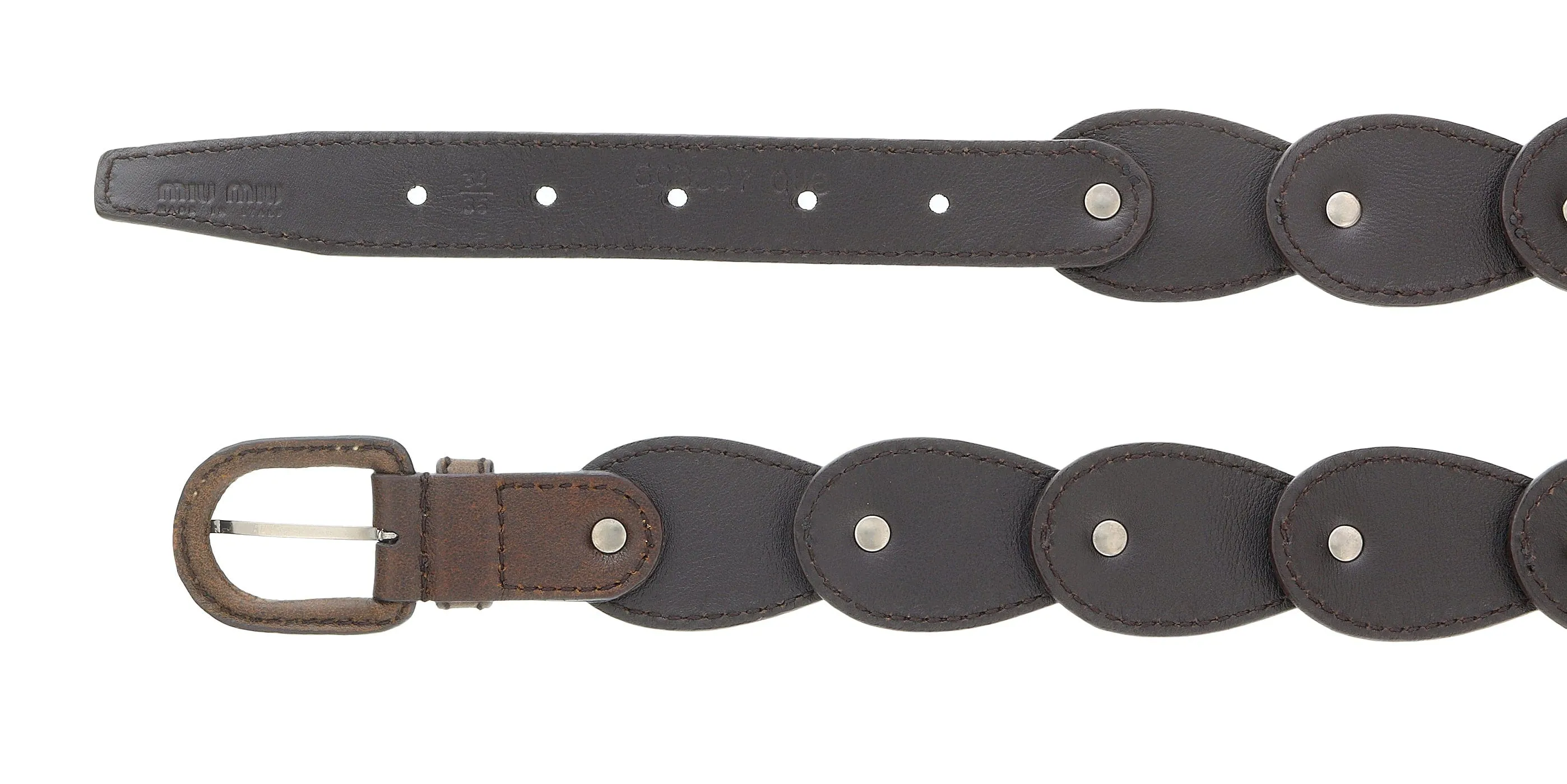 Miu Miu Brown Teardrop Tile Applique Classic Ring  Belt-